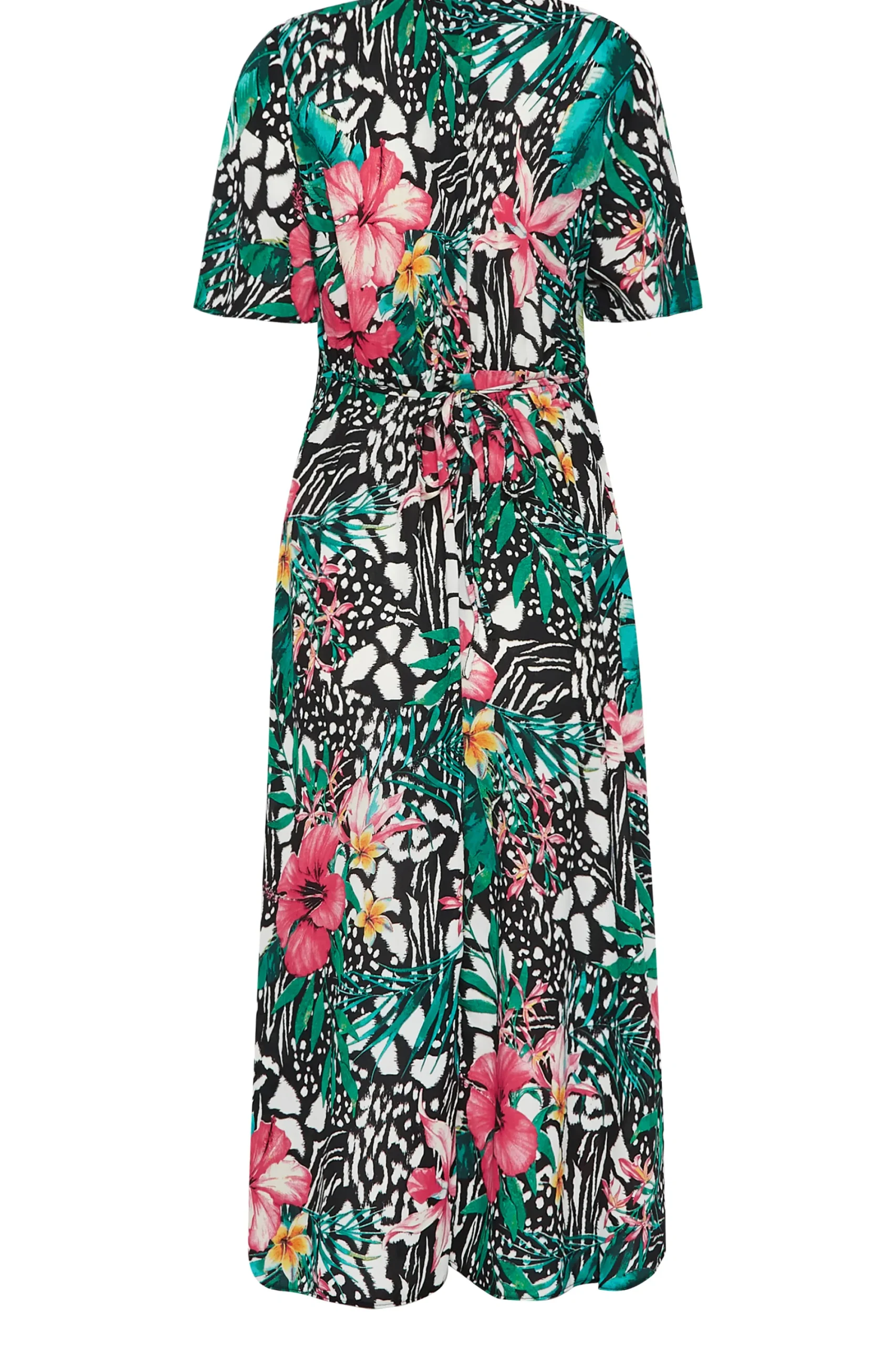 M&Co Womens Black Tropical Mixed Print Midi Tea Dress>Women Midi Dresses