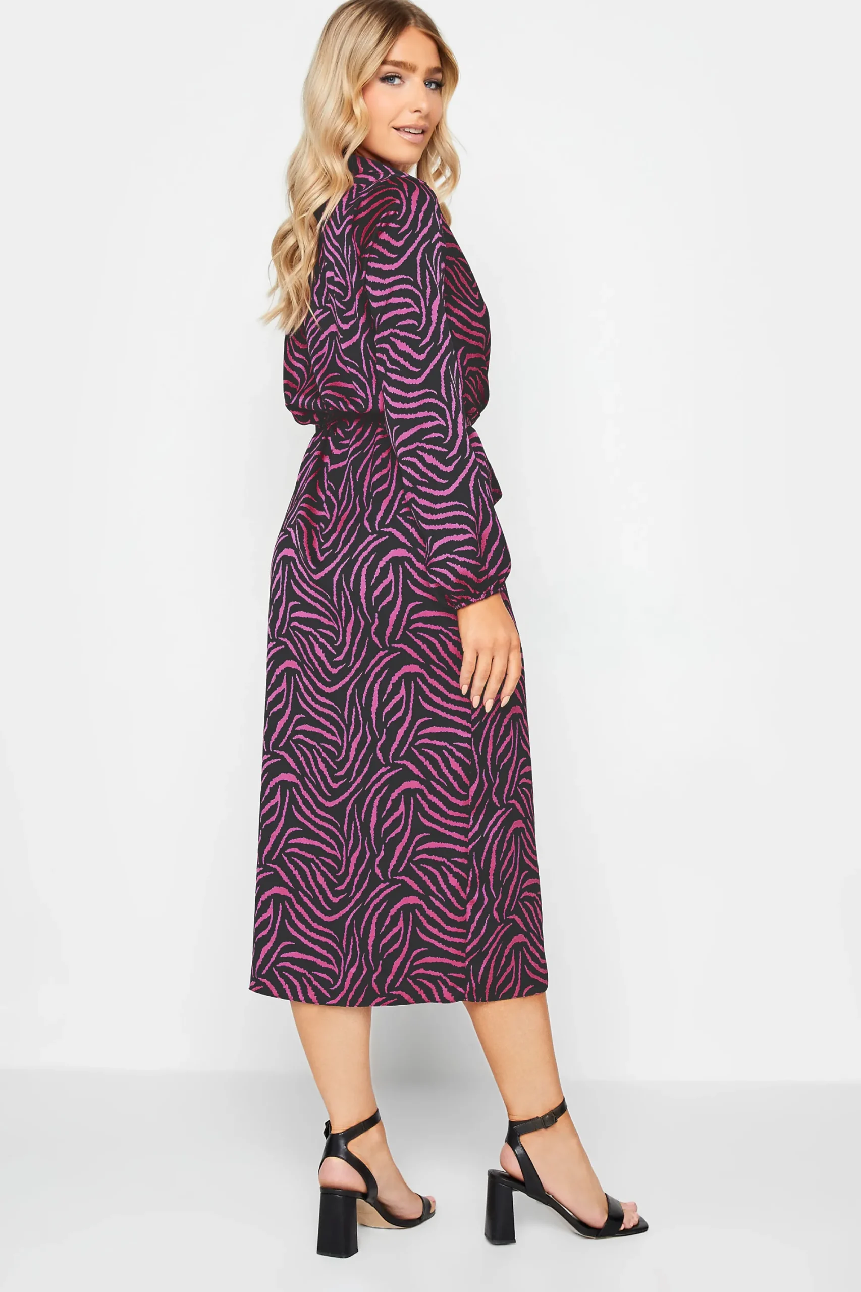 M&Co Womens Black Zebra Print Tie Belt Wrap Dress>Women Wedding Guest Dresses