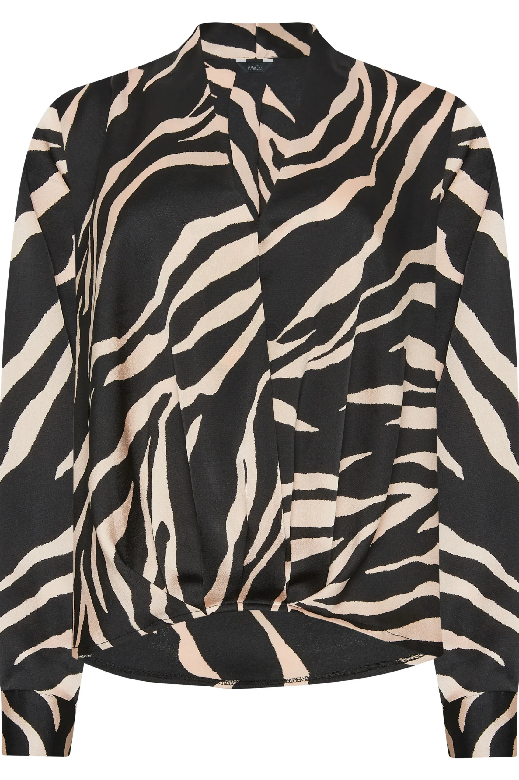 M&Co Womens Black Zebra Print Wrap Front Blouse>Women Long Sleeve Tops