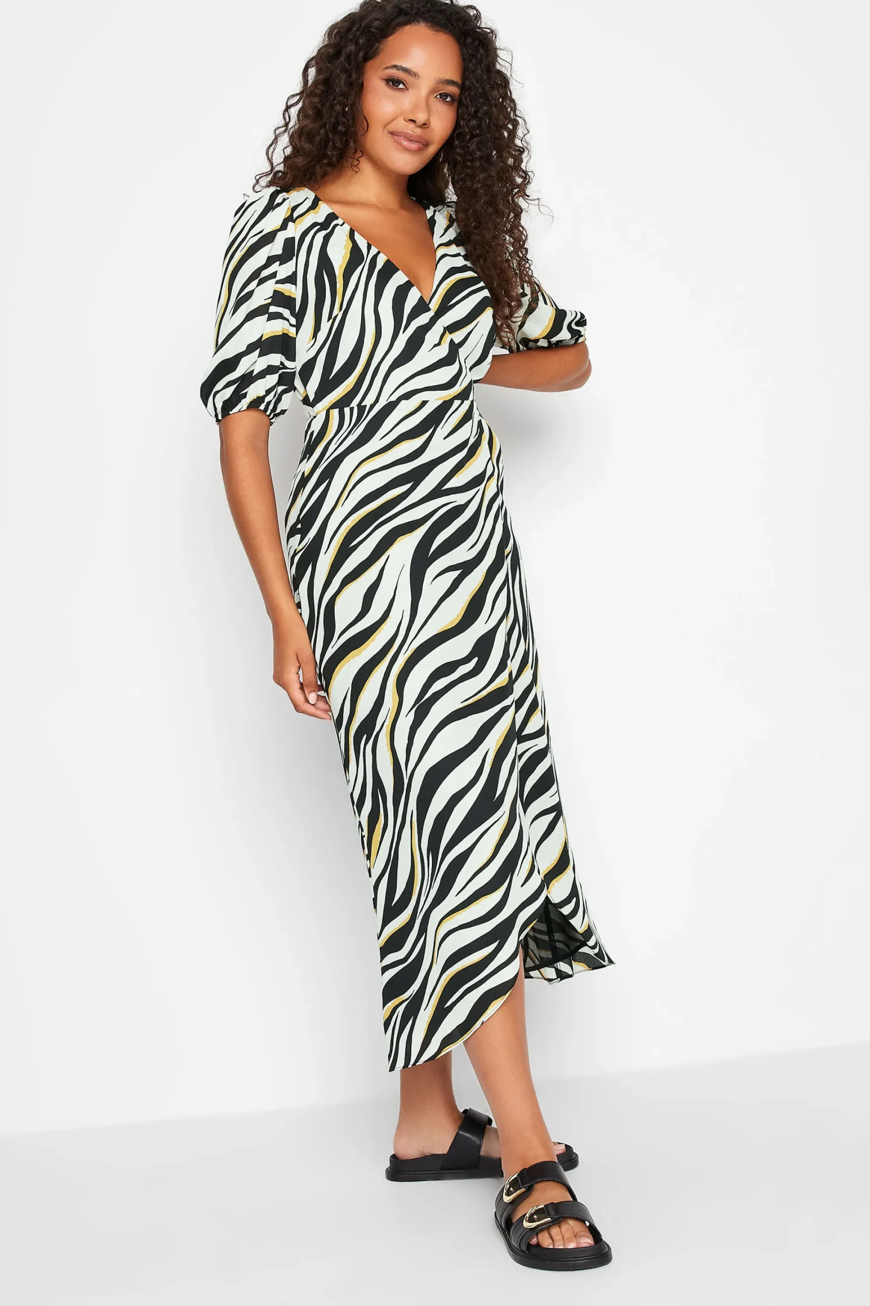 M&Co Womens Black Zebra Print Wrap Dress>Women Wedding Guest Dresses