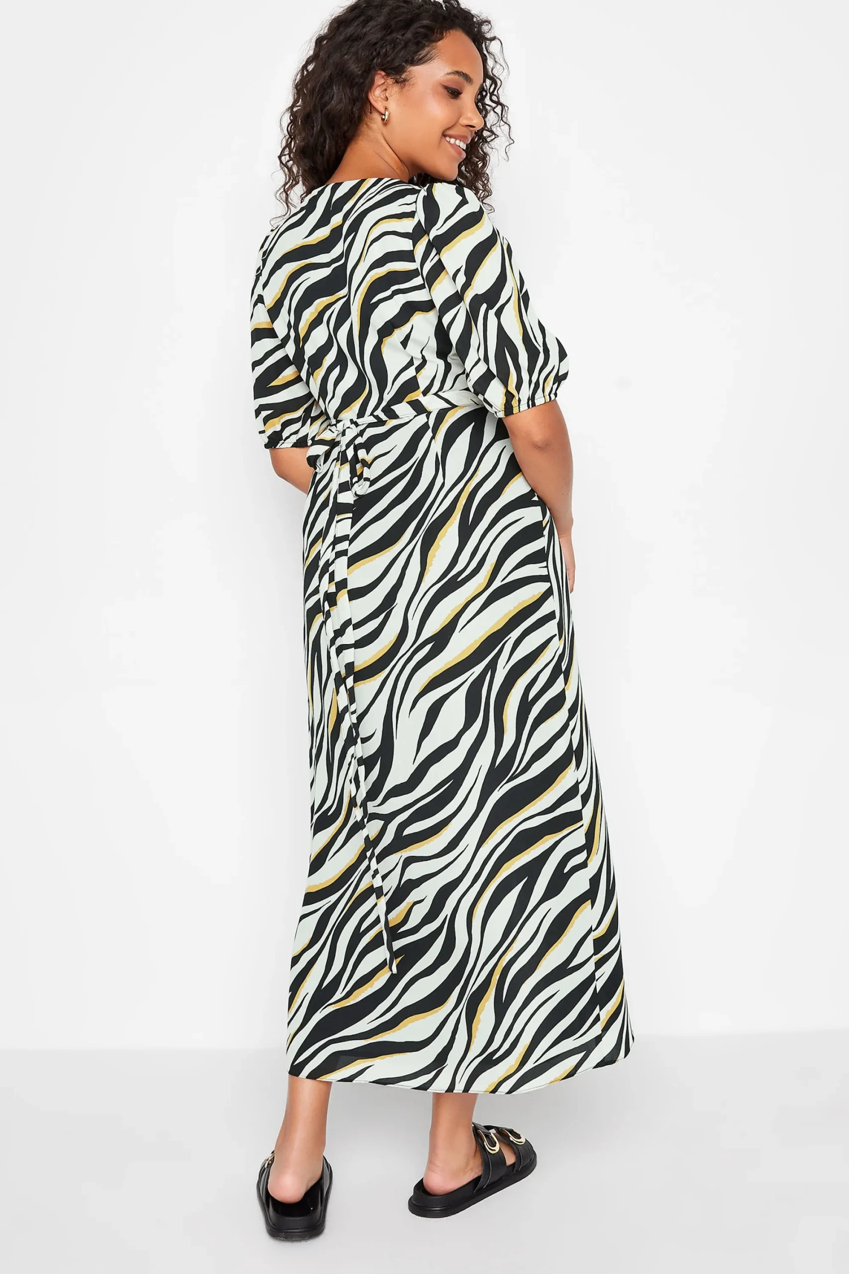 M&Co Womens Black Zebra Print Wrap Dress>Women Wedding Guest Dresses
