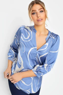 M&Co Womens Blue Abstract Print 3/4 Sleeve Blouse>Women Blouses