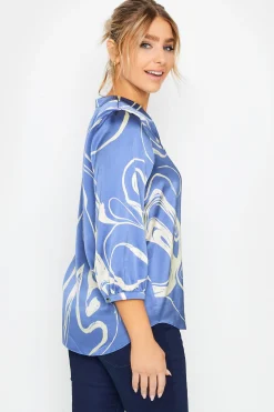M&Co Womens Blue Abstract Print 3/4 Sleeve Blouse><noscript><img width=