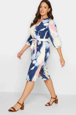 M&Co Womens Blue Abstract Print Tie Waist Tunic Dress>Women Wedding Guest Dresses