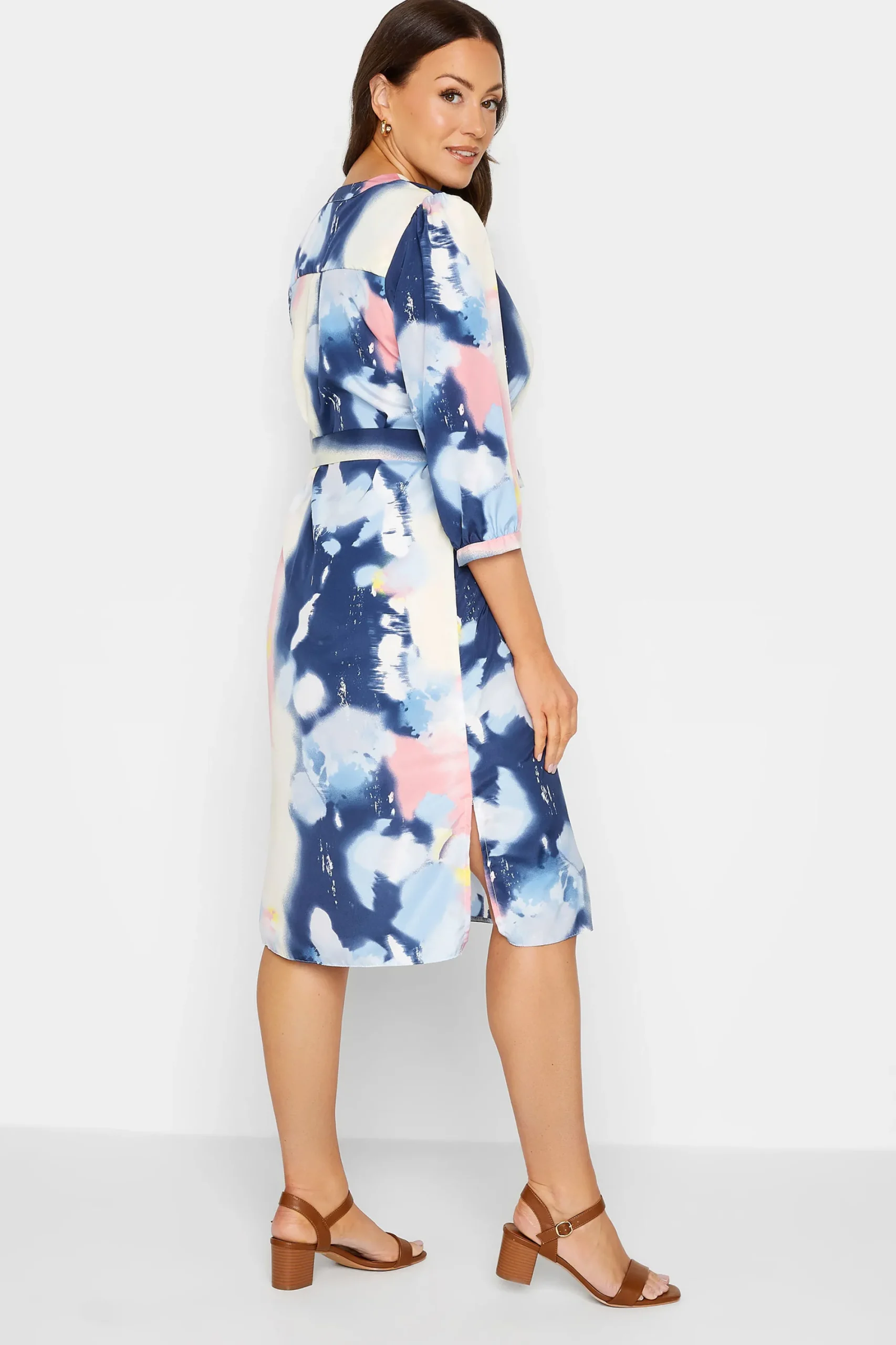 M&Co Womens Blue Abstract Print Tie Waist Tunic Dress>Women Wedding Guest Dresses
