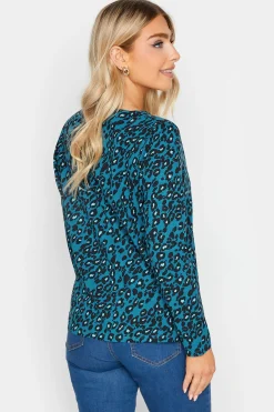 M&Co Womens Blue Animal Print Notch Neck Cotton T-Shirt><noscript><img width=