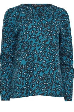 M&Co Womens Blue Animal Print Notch Neck Cotton T-Shirt><noscript><img width=