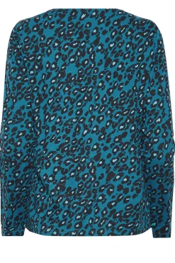 M&Co Womens Blue Animal Print Notch Neck Cotton T-Shirt><noscript><img width=