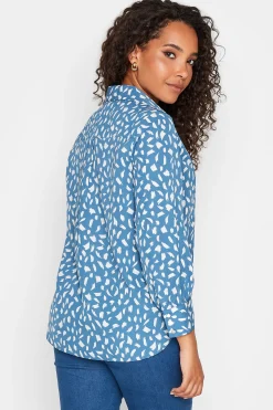 M&Co Womens Blue Brush Stroke Print Half Placket Shirt><noscript><img width=