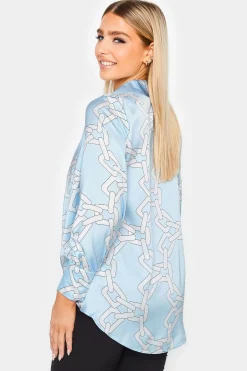 M&Co Womens Blue Chain Print Cowl Neck Satin Blouse><noscript><img width=