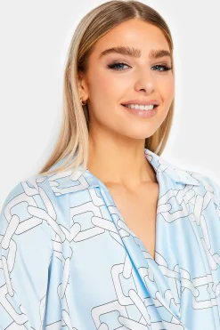 M&Co Womens Blue Chain Print Cowl Neck Satin Blouse><noscript><img width=