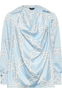 M&Co Womens Blue Chain Print Cowl Neck Satin Blouse><noscript><img width=