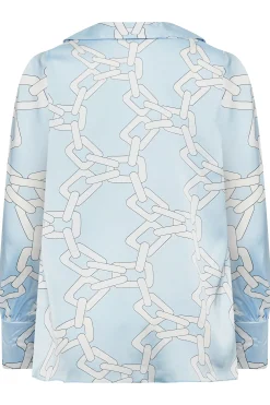 M&Co Womens Blue Chain Print Cowl Neck Satin Blouse><noscript><img width=