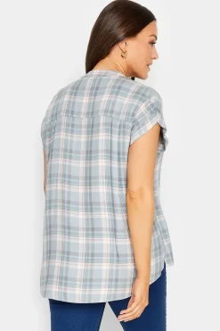 M&Co Womens Blue Check Grown On Sleeve Shirt><noscript><img width=