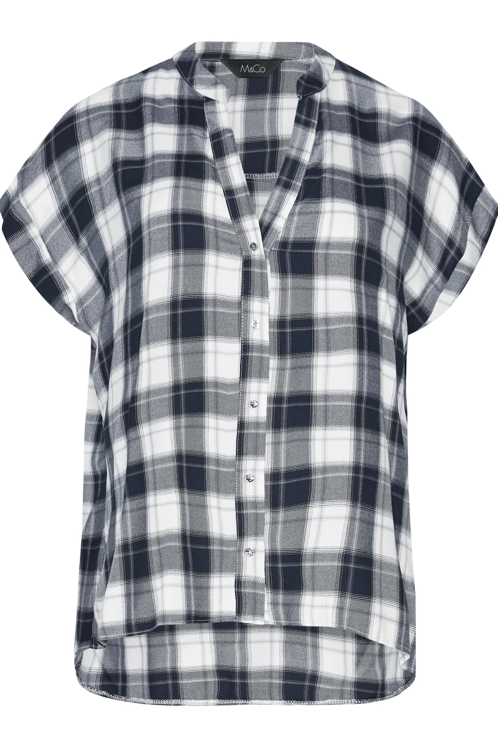 M&Co Womens Blue Check Print Shirt>Women Short Sleeve Tops
