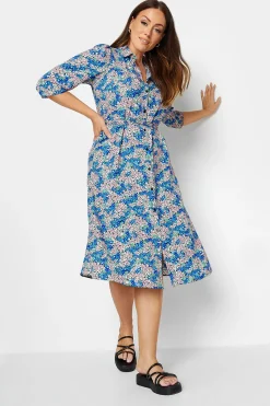 M&Co Womens Blue Ditsy Floral Tie Belt Dress>Women Shirt Dresses
