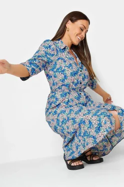 M&Co Womens Blue Ditsy Floral Tie Belt Dress><noscript><img width=