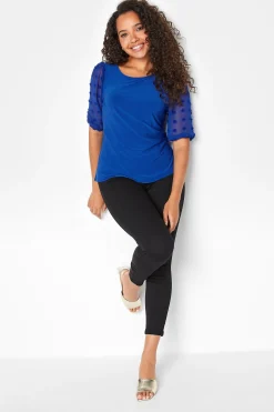 M&Co Womens Blue Dobby Sleeve Blouse>Women Short Sleeve Tops