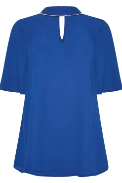 M&Co Womens Blue Embellished Neck Keyhole Blouse><noscript><img width=