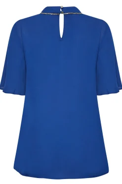 M&Co Womens Blue Embellished Neck Keyhole Blouse><noscript><img width=