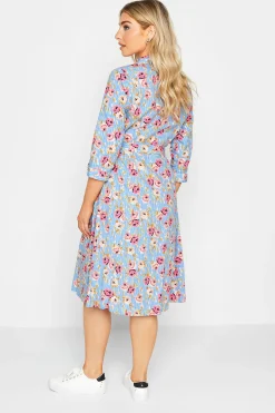 M&Co Womens Blue Floral Print Tie Waist Shirt Dress><noscript><img width=