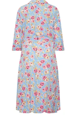 M&Co Womens Blue Floral Print Tie Waist Shirt Dress><noscript><img width=