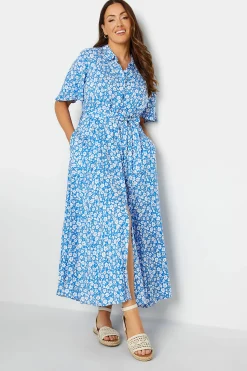 M&Co Womens Blue Floral Print Maxi Shirt Dress>Women Shirt Dresses