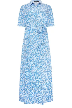 M&Co Womens Blue Floral Print Maxi Shirt Dress><noscript><img width=
