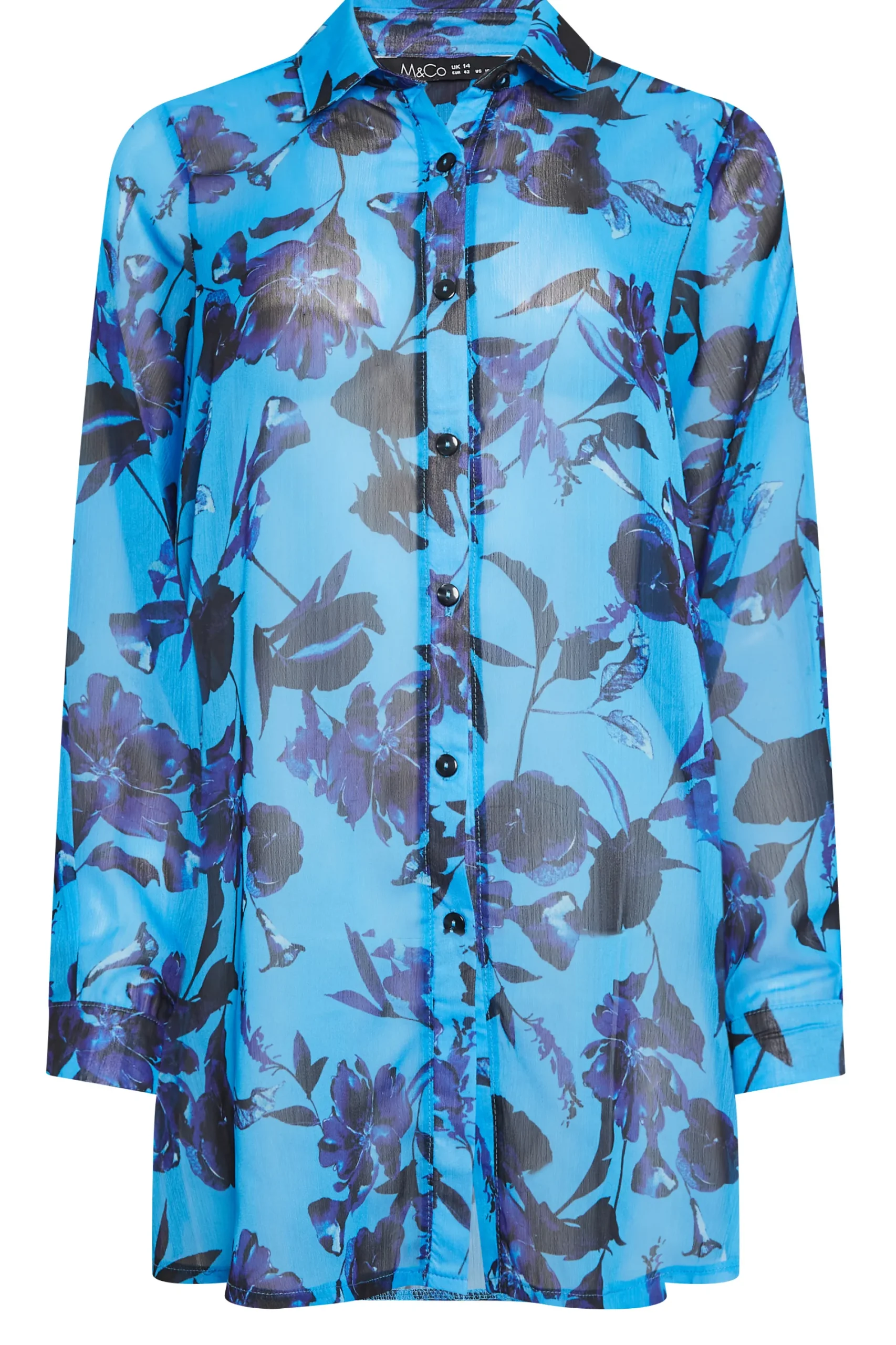 M&Co Womens Blue Floral Print Longline Shirt>Women Shirts