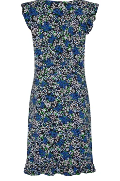 M&Co Womens Blue Floral Print Frill Sleeve Mini Dress><noscript><img width=