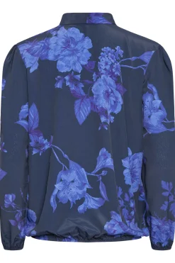 M&Co Womens Blue Floral Print Tie Neck Bubble Hem Blouse><noscript><img width=