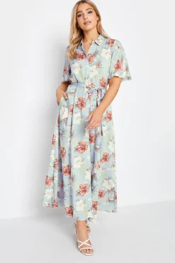 M&Co Womens Blue Floral Print Shirt Dress>Women Wedding Guest Dresses