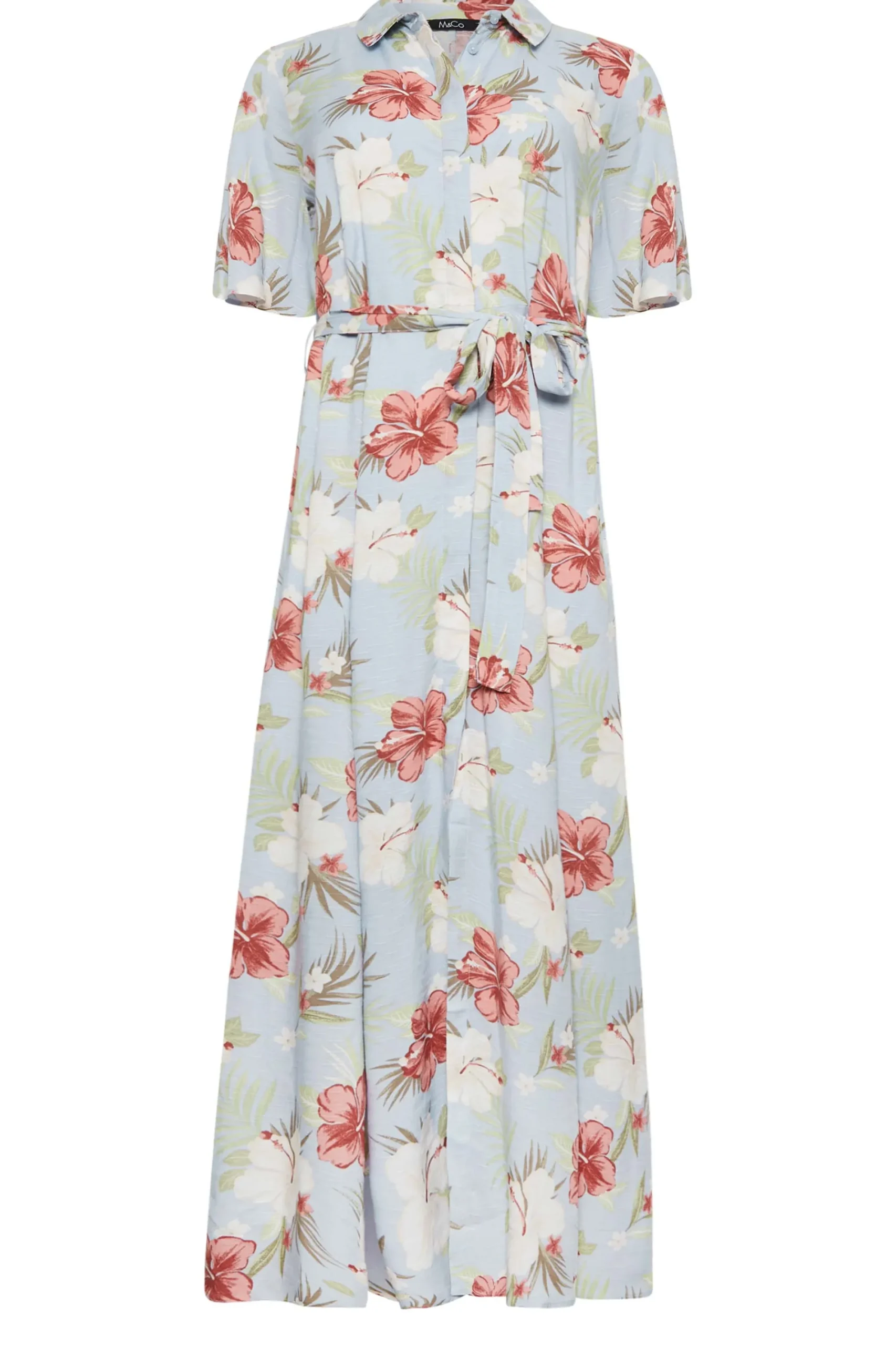 M&Co Womens Blue Floral Print Shirt Dress>Women Wedding Guest Dresses