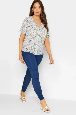 M&Co Womens Blue Floral Print Frill Sleeve Blouse>Women Shirts