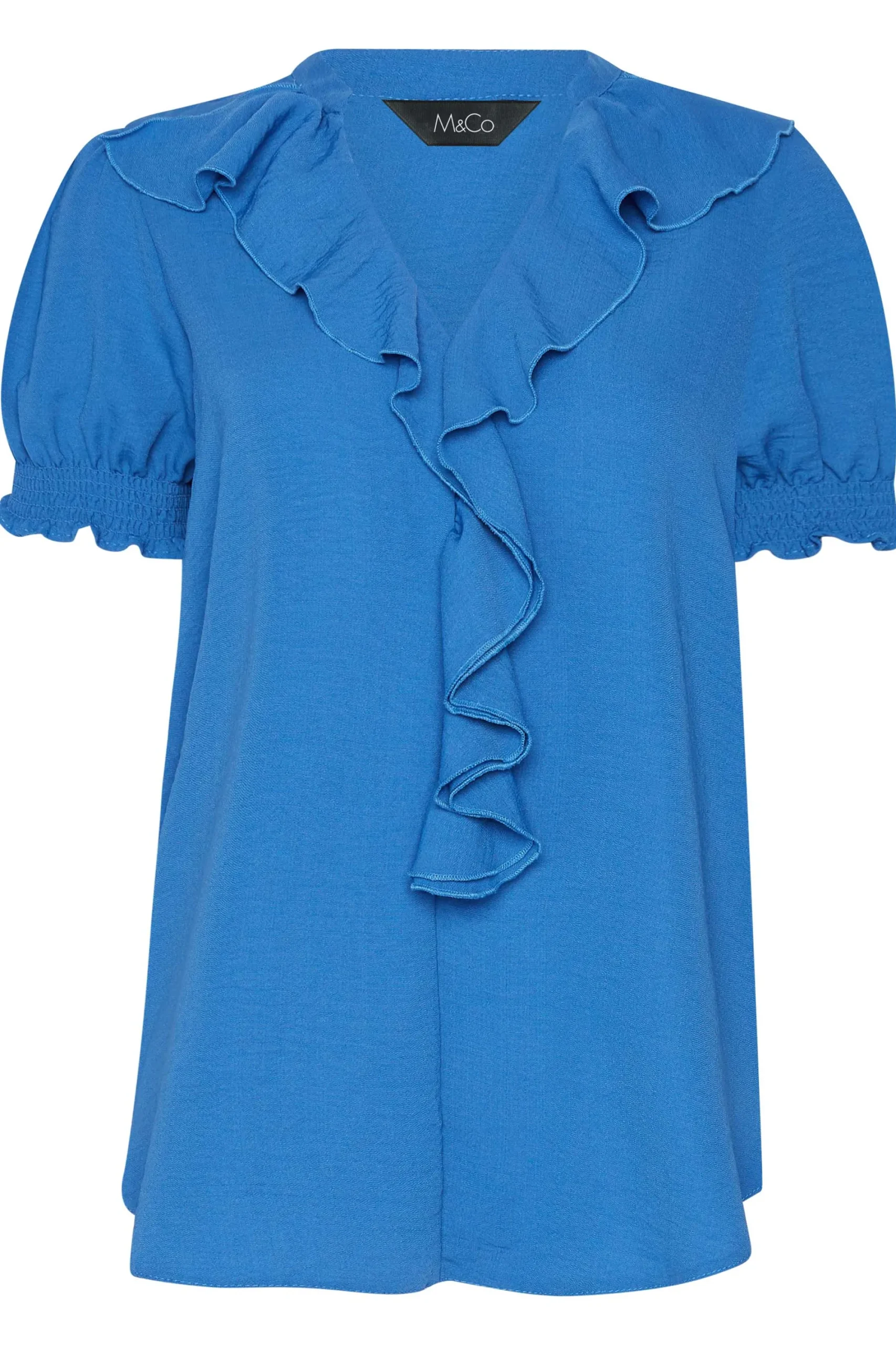 M&Co Womens Blue Frill Front Blouse>Women Short Sleeve Tops