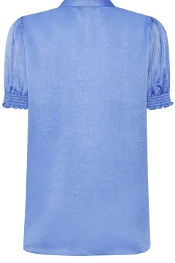 M&Co Womens Blue Frill Satin Blouse><noscript><img width=