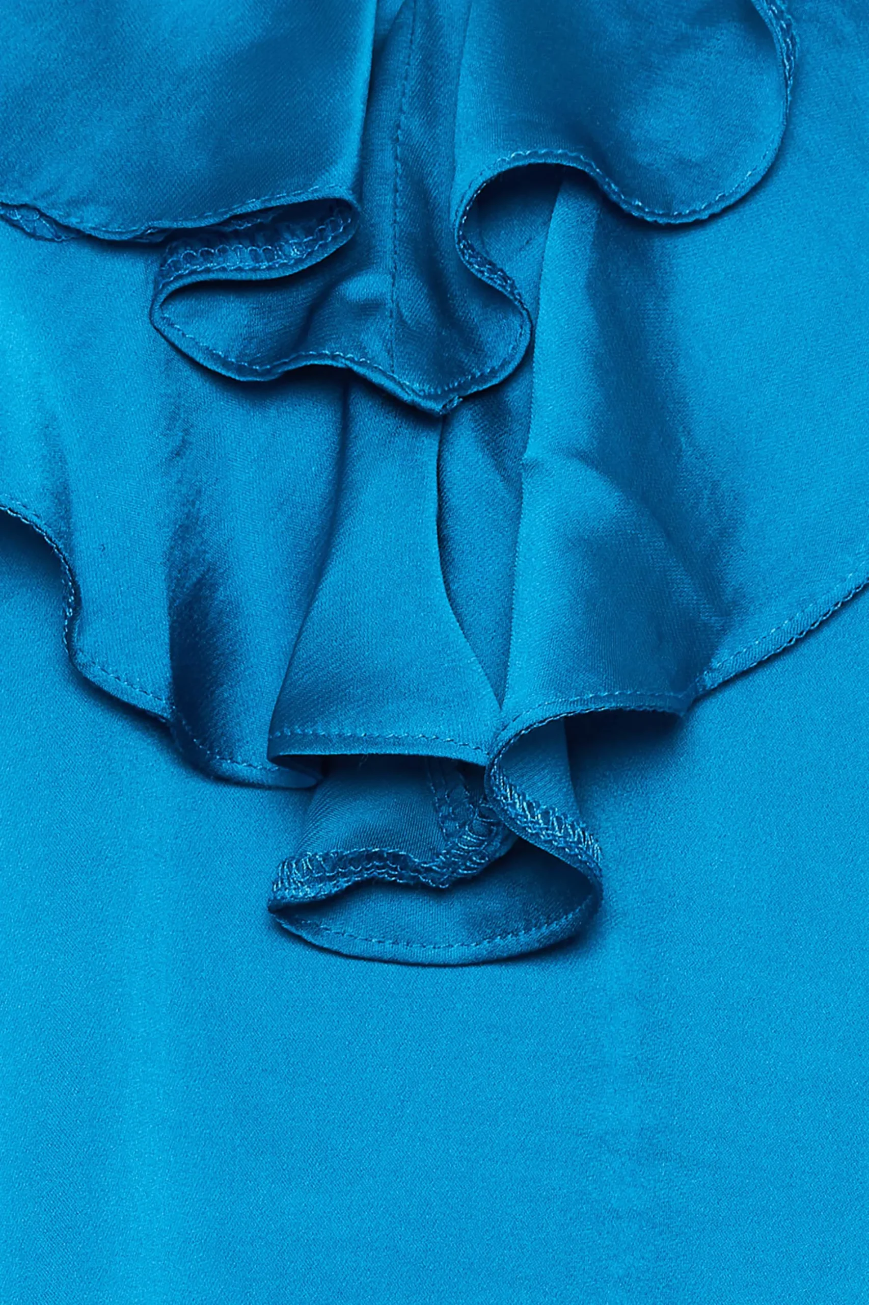 M&Co Womens Blue Frill Front Satin Blouse>Women Short Sleeve Tops