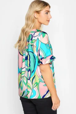 M&Co Womens Blue Geometric Print Satin Blouse><noscript><img width=