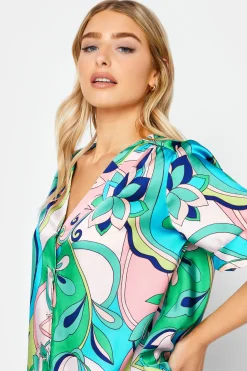 M&Co Womens Blue Geometric Print Satin Blouse><noscript><img width=