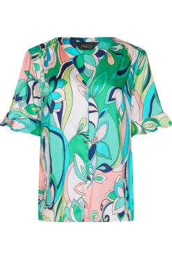 M&Co Womens Blue Geometric Print Satin Blouse><noscript><img width=