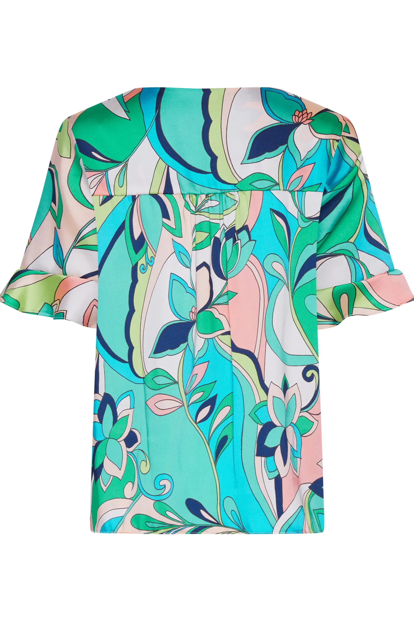 M&Co Womens Blue Geometric Print Satin Blouse>Women Short Sleeve Tops