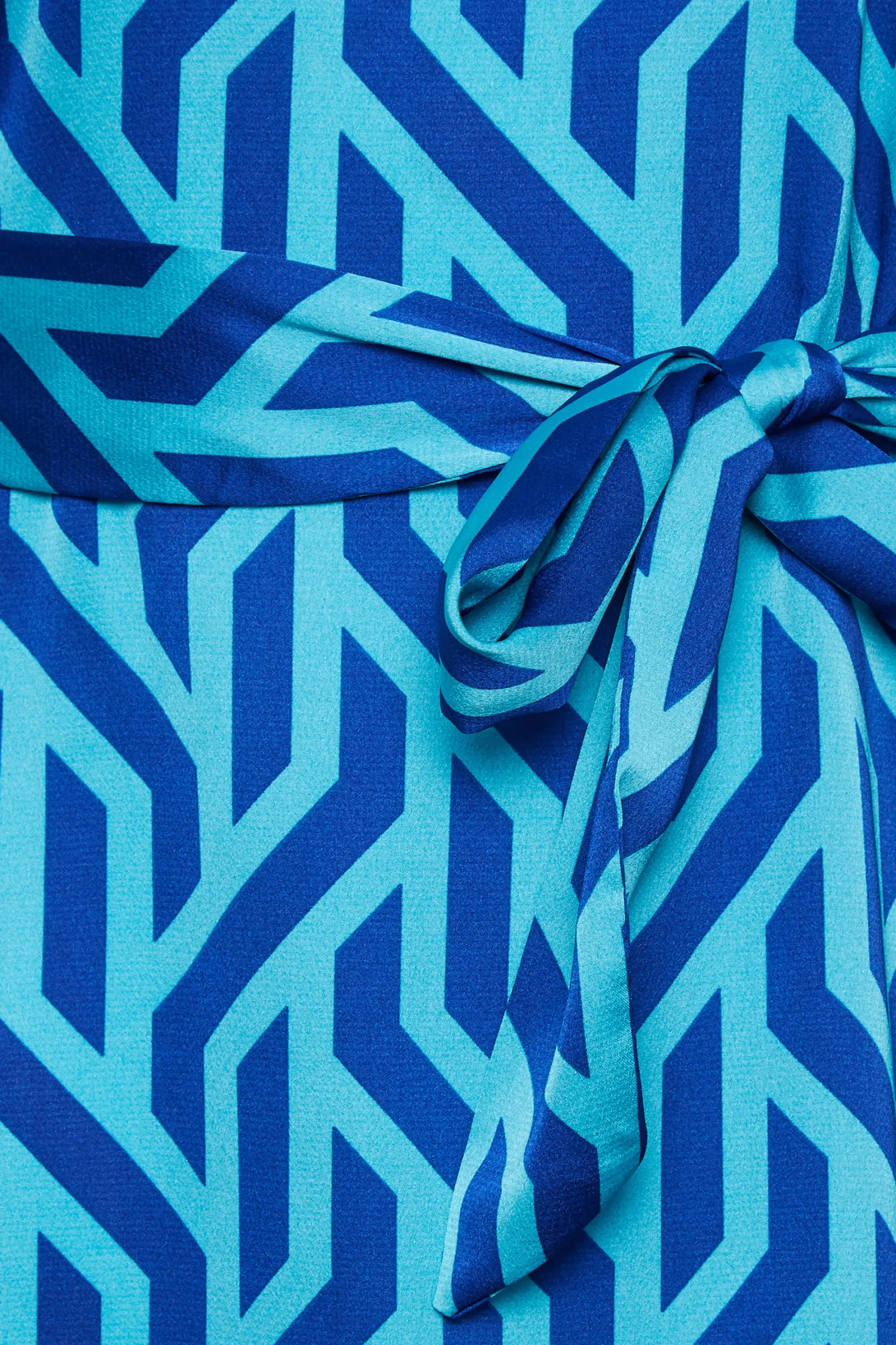 M&Co Womens Blue Geometric Print Satin Tunic Blouse>Women Long Sleeve Tops