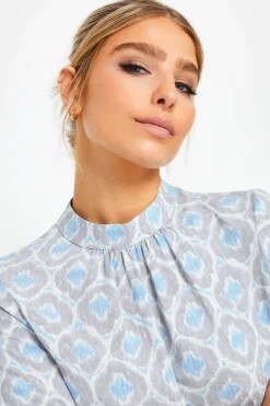 M&Co Womens Blue Geometric Print High Neck Blouse><noscript><img width=
