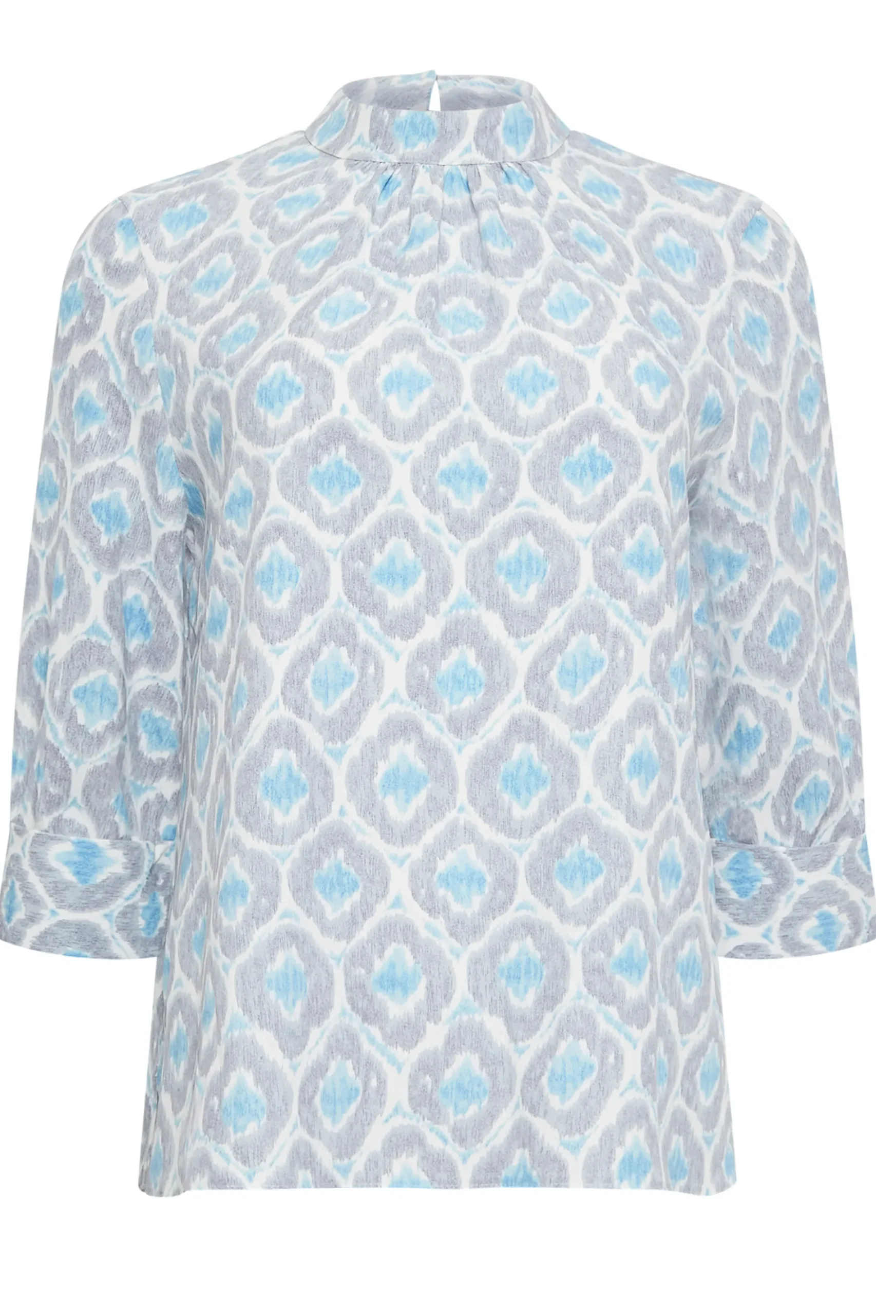 M&Co Womens Blue Geometric Print High Neck Blouse>Women Blouses