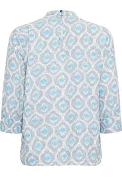 M&Co Womens Blue Geometric Print High Neck Blouse><noscript><img width=