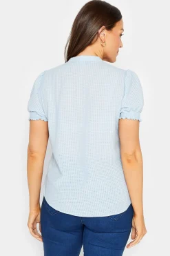 M&Co Womens Blue Gingham Frill Front Blouse><noscript><img width=