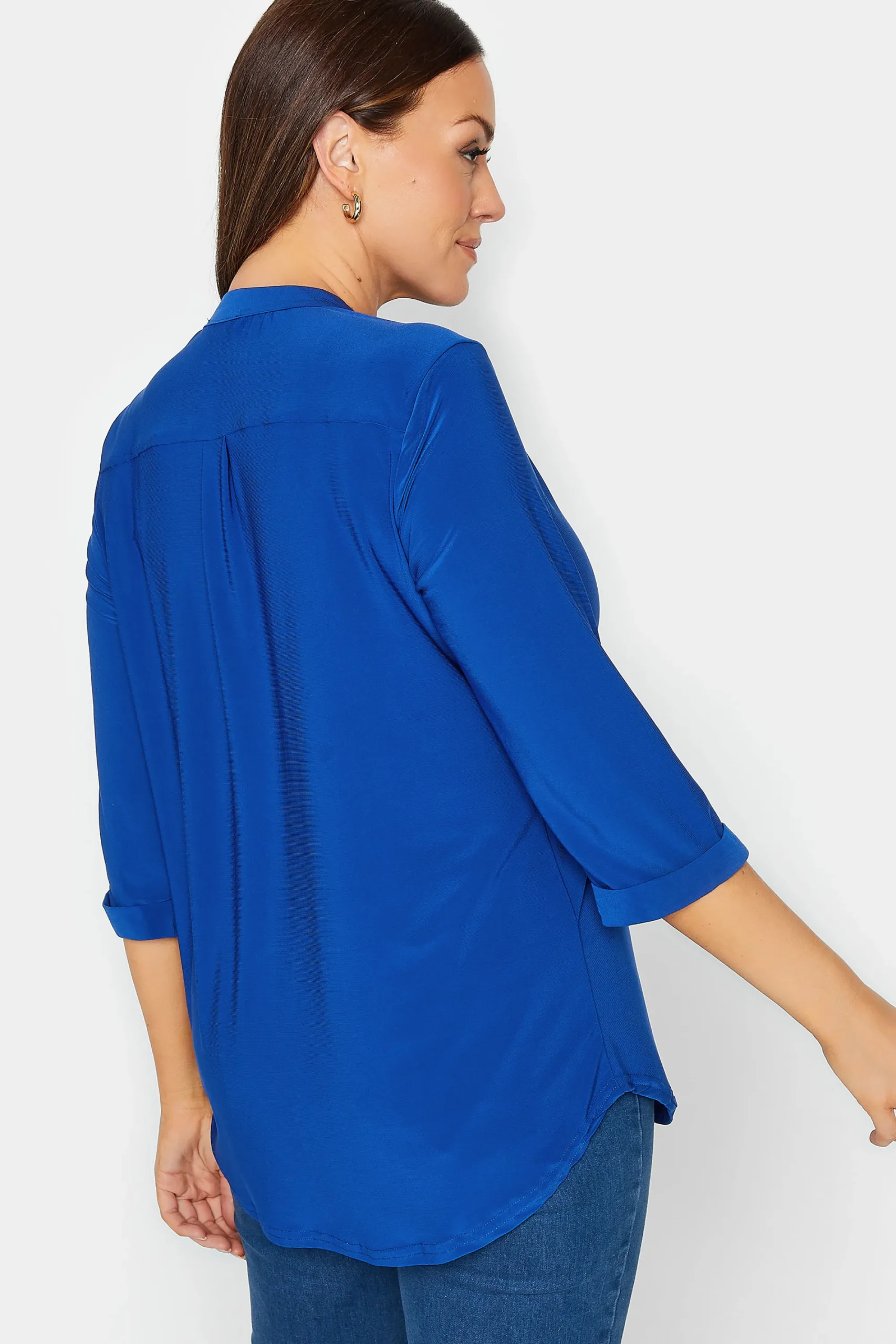 M&Co Womens Blue Half Placket Jersey Shirt>Women Shirts