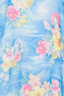 M&Co Womens Blue Hawaiian Print Angel Sleeve Blouse><noscript><img width=