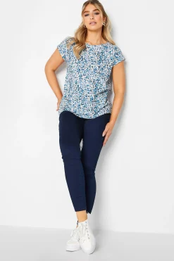M&Co Womens Blue Leopard Print Short Sleeve Cotton Blend Top>Women T-Shirts