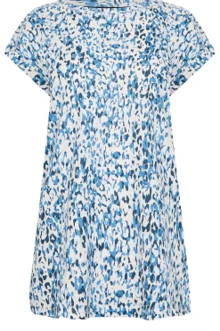 M&Co Womens Blue Leopard Print Short Sleeve Cotton Blend Top><noscript><img width=